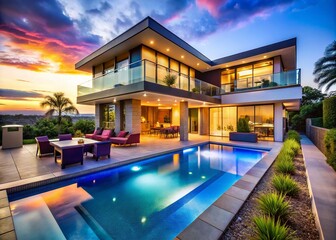 Fototapeta premium Exquisite Luxury House with Modern Design, Pool, and Scenic Views Ideal for Upscale Living and Entertaining in Style