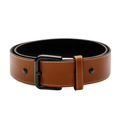 Brown leather belt with black interior, isolated on white background.