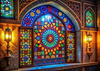 Obraz premium A stunning HDR image of a vibrant mosaic window, showcasing intricate and colorful architectural artistry that captivates the eye and enhances any