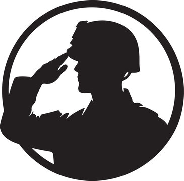 army soldier giving salute silhouette icon or logo vector art illustration