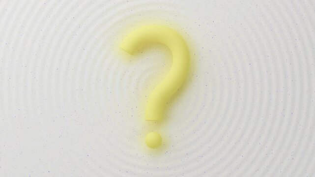3D Yellow question mark with rippled background and speckled texture.