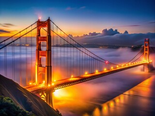 Obraz premium Fog Forecast Over Golden Gate Bridge: Captivating Views of Iconic Landmark in Foggy Weather Conditions
