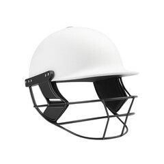 Naklejka premium White cricket helmet with black grill, isolated on white background.
