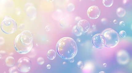 Floating Transparent Bubbles with Rainbow Refractions: Dreamy Digital Background for Children's Products and Playful Brand Identities. High Resolution, Sharp Focus.