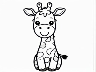 Fototapeta premium A cute, cartoon-style giraffe illustration, ideal for coloring or children's activities.