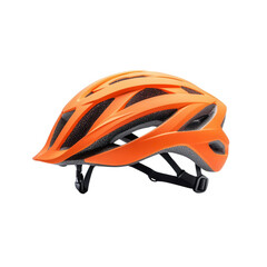 Orange cycling helmet, designed for safety and performance, white isolate background.
