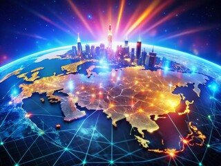 Futuristic Map of Russia Illustrating Advanced Technology and Urban Development Trends for the Next Decade and Beyond