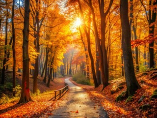 Fototapeta premium Autumn Forest Exploration - Vibrant Colors and Hidden Paths