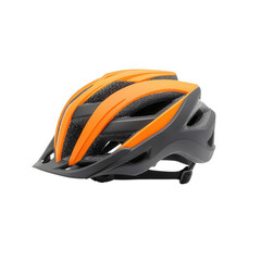 Fototapeta premium Bicycle helmet, orange and black design, isolated on white background.