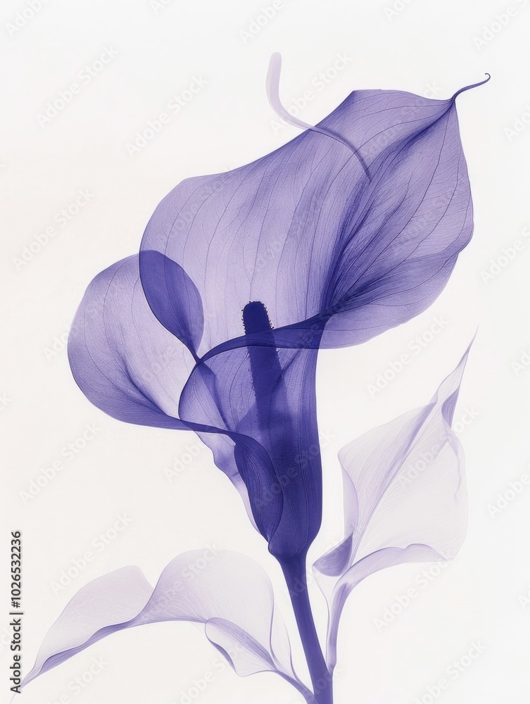 Poster purple calla lily flower, delicate and ethereal appearance, soft petals with translucent texture, el
