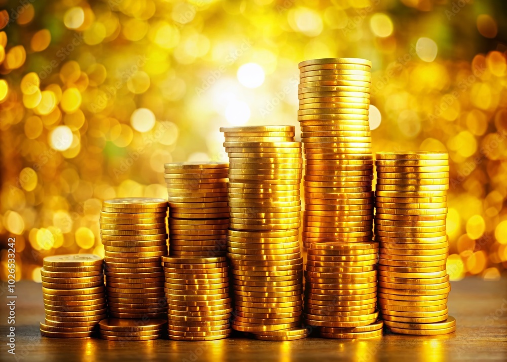 Poster golden stack of coins symbolizing wealth and prosperity in a bright and inviting financial setting f