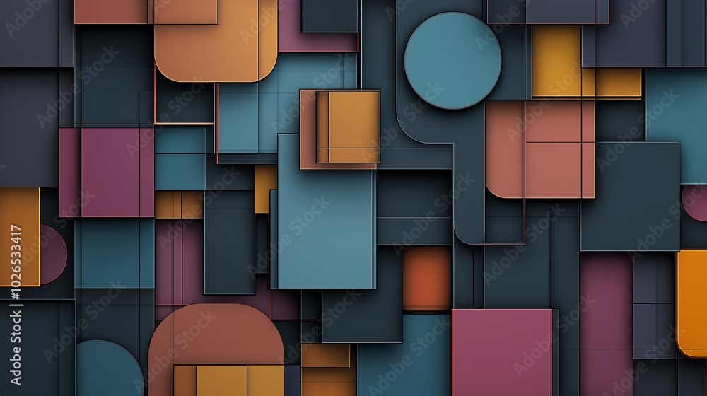Poster abstract geometric in multi-colored shades with geometric shapes and patterns. minimalistic and attr