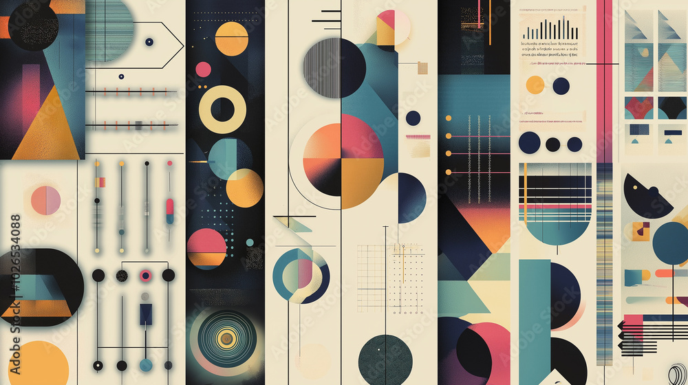 Poster abstract geometric in multi-colored shades with geometric shapes and patterns. minimalistic and attr