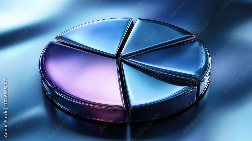 Poster sleek metallic pie chart on shiny background