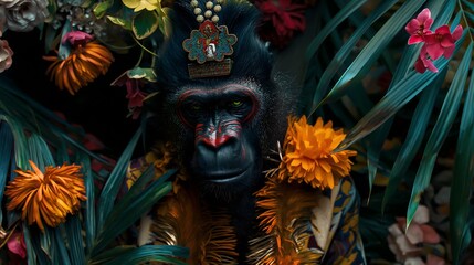 Anthropomorphic mandrill floral jungle mood