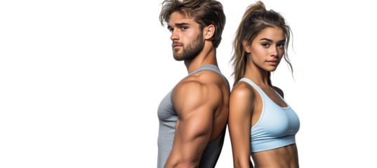 A Couple of Strong Models: Muscular Male and Female. PNG Cutout Isolated on a Transparent Backdrop, Ideal for Creative Design and Advertising Needs