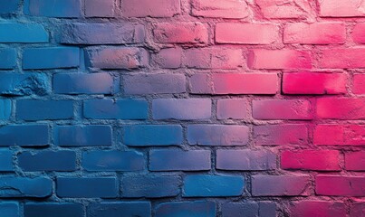 Brightly colored gradient brick wall with shades of pink and blue during daylight