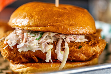 Fried fish sandwich with coleslaw