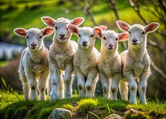 Fototapeta premium Hilarious and Adorable Pictures of Lambs Capturing Their Playful Antics in the Great Outdoors for Animal Lovers