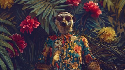Anthropomorphic meerkat floral jungle mood