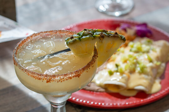 margaritas on table in mexican restaurant