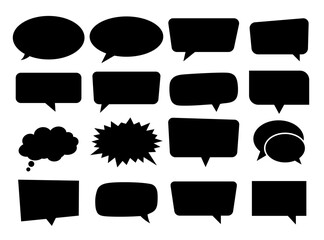 black speech bubbles or message bubbles collection. vector eps chat bubbles for announcement, talk, text, discussion, speck, speech, dialogue etc. silhouette speech bubbles collection. simple vector