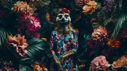 Anthropomorphic meerkat floral jungle mood
