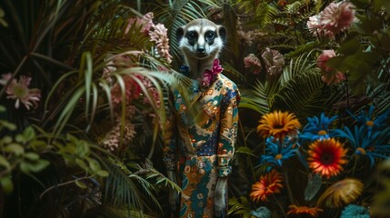 Anthropomorphic meerkat floral jungle mood