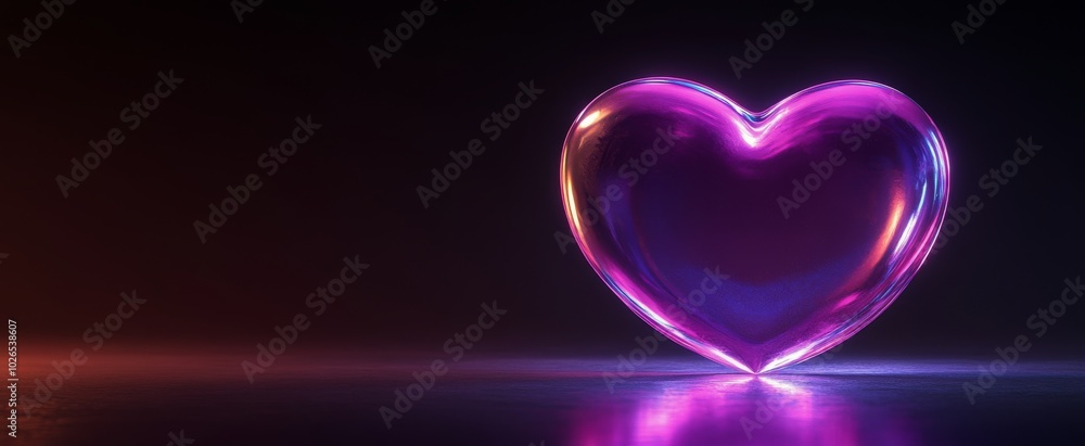 Poster glowing heart shape illuminated against a dark background creating a romantic atmosphere