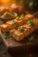 Grilled Paneer Skewers with Green Chutney