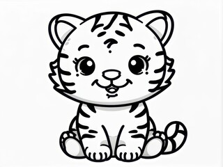 Fototapeta premium A cute cartoon tiger cub with a friendly expression, ideal for children's illustrations.