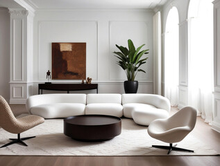 Fototapeta premium Minimalist style interior design of modern living room. Stylish furniture in classical room.