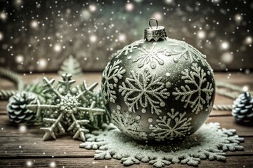 Black and White Christmas Themed Poster with Hand Drawn Snowflakes and Christmas Ball for Festive Decor