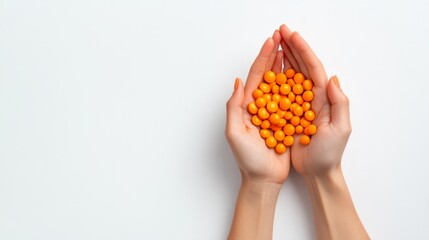 Obraz premium Close-up of hands holding bright orange vitamin C 
