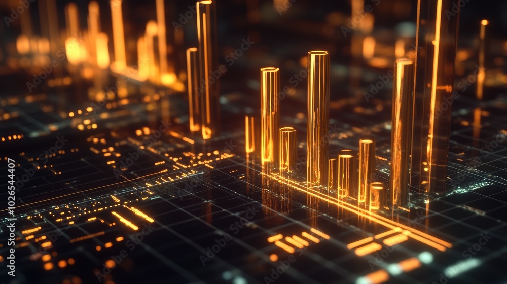 Poster abstract digital data visualization with orange elements