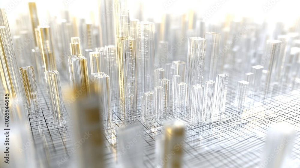 Poster abstract cityscape with transparent structures and glow