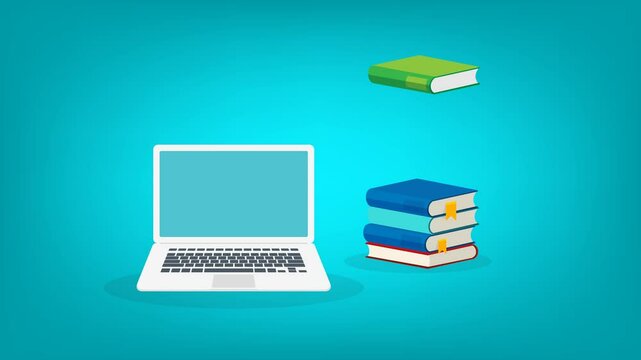 Online education. Concept of online learning, webinar, business online training, education on computer or e-learning concept, video tutorial. HD animation.