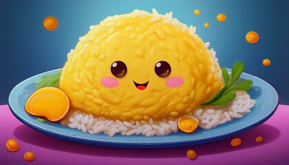 Cute omelet rice in cleared background easy to add text and for advertising, top view 