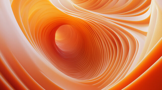 3D render of multiple waves in the form of rectangular plates twisted into a spiral, made of plastic in a rich Pantone Logo17-1461 TCX Orangeade color, arranged in an abstract patt