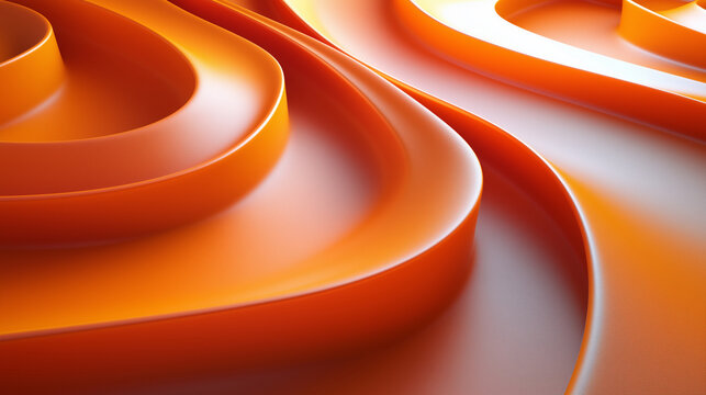 3D render of multiple waves in the form of rectangular plates twisted into a spiral, made of plastic in a rich Pantone Logo17-1461 TCX Orangeade color, arranged in an abstract patt