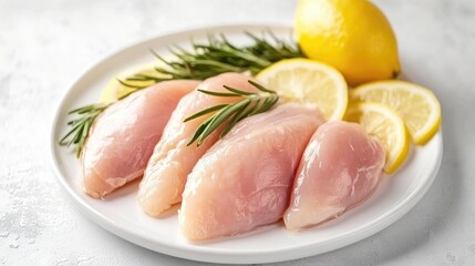 Fresh Chicken Breast with Lemon and Herbs on Plate