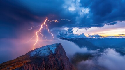Fototapeta premium Dramatic Lightning Strikes Over Mountain Landscape