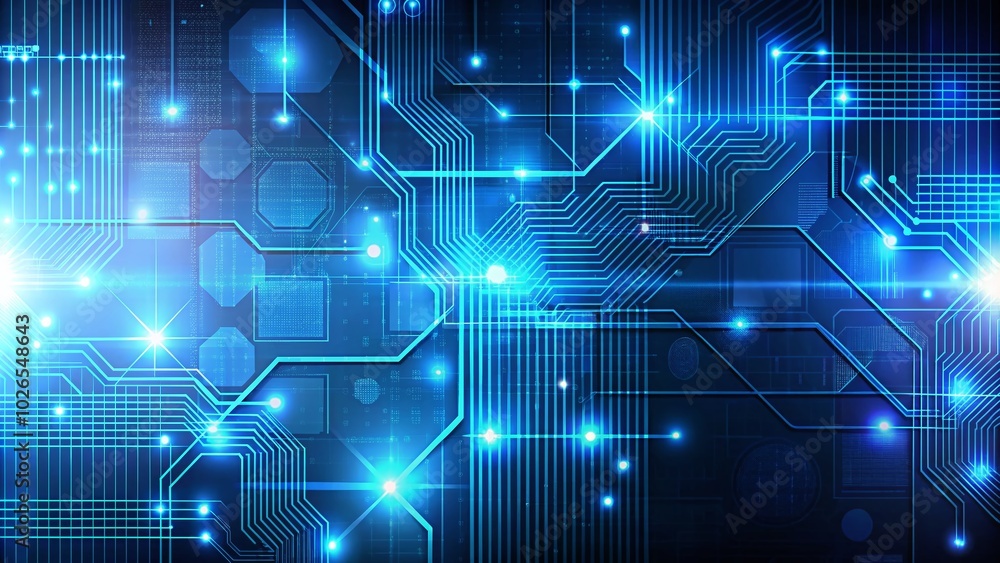 Poster blue technology background with futuristic elements and copy space for innovation concepts
