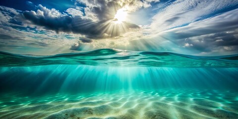 Obraz premium Blue Teal Deep Water Sea Ocean Long Exposure Background with Light Rays for Design Projects