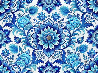 Blue Traditional Ornamental Floral Seamless Pattern for Elegant Design Projects