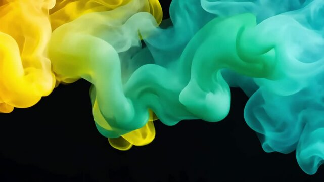Abstract green and yellow smoke cloud isolated on black background.