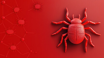 Red tick illustration on red background, symbolizing health concerns and disease transmission. image conveys sense of urgency and awareness about pests and their impact on well being