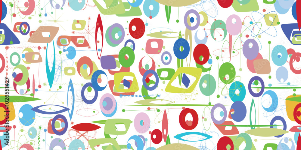 Poster vintage seamless pattern with mid century design elements . endless pattern with vector abstract sha