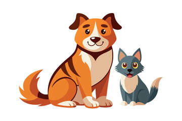 A dog with her kitten