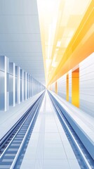 Obraz premium A long perspective shot of an empty train platform with tracks and a bright light at the end of the tunnel.